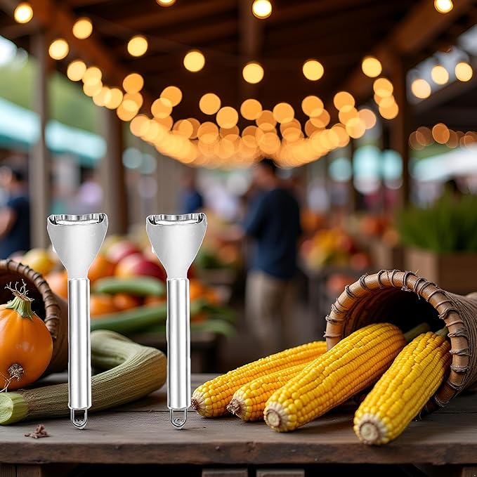 2Pcs Silver Corn Peeler Corn Planer Thresher Corn Kernel Remover Tool Stainless Steel Corn Peeler for Corn On The Cob Corn Cutter Corn Scraper with Ergonomic Handle for Kitchen Corn Stripper Tool