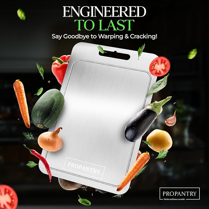 Titanium Cutting Board 2Pcs – Pure 100% Titanium Cutting Boards for Kitchen, Durable Titanium Chopping Board, Cutting Boards, Stainless Steel Cutting Board - Non-Slip Edges, Metal Board