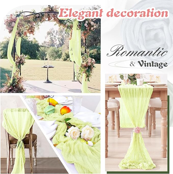 Light Yellow Cheesecloth Table Runner 1 Pack 35" Boho Gauze 120 inches Long Runner Rustic Sheer Fabric Bulk for Baby Shower Wedding Bridal Birthday Party Table Decorations