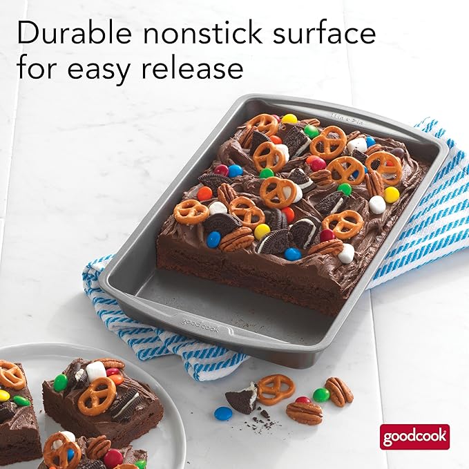 GoodCook 11" x 7" Nonstick Steel Cake Baking Pan, Multipurpose Nonstick Baking Pan for Brownies, Biscuits, and Cake, Gray
