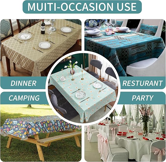 Rectangle Table Cloth,100% Waterproof Tablecloth OilProof SpillProof Vinyl Table Cloth, Wipe Clean Plastic Table Cover for Dining, Camping, Indoor and Outdoor 54" x 120",Mum Bloom