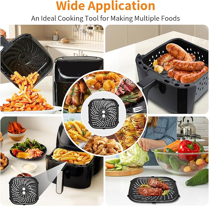 GWYXC Air Fryer Replacement Parts for PowerXL 4-Quart Digital Air Fryer with Fry Tray, 8 × 8 IN Food Grade Air Fryer Replacement Tray Accessories Rack Grill Pan Grill plate Crisper Plate Baking Pan