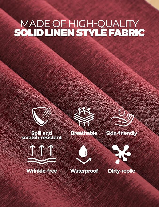Faux Linen Farmhouse Table Cloth 60"x84" for 4-6 ft Rectangle Table, Burgundy Waterproof Outdoor Washable Cloth Tablecloth for Rectangular Dining Room Kitchen Outdoor Party Restaurant Table