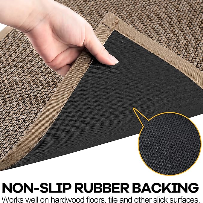Kitchen Rug, Rubber Non Slip Kitchen Rugs Washable, Absorbent Runner Mat for Floor, Machine Washable Standing Mats for in Front of Sink, Door, Laundry, Entryway, Hallway (Brown, 71" × 17.3")