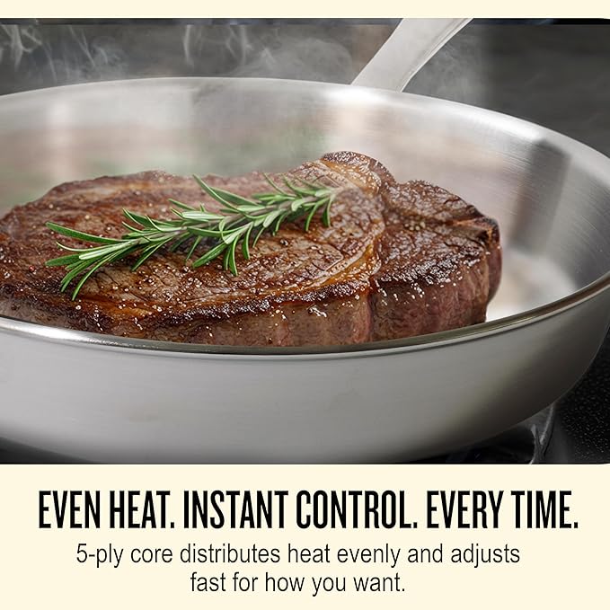 Alva Maestro 11" 5-Ply Stainless Steel Frying Pan & Glass Lid – Made Without PTFE/PFOA/PFAS, Non-Toxic & Oven Safe Cookware – Induction Compatible, Even Heat Distribution, Ergonomic Stay-Cool Handle