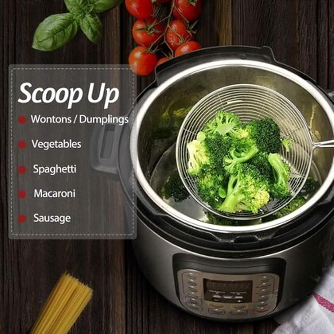 Kitchen Strainer Spoon for Deep Frying, Fine Mesh Oil Strainer with Long Handle for Cooking, Pasta, Noodles, French Fries and Fried Snacks