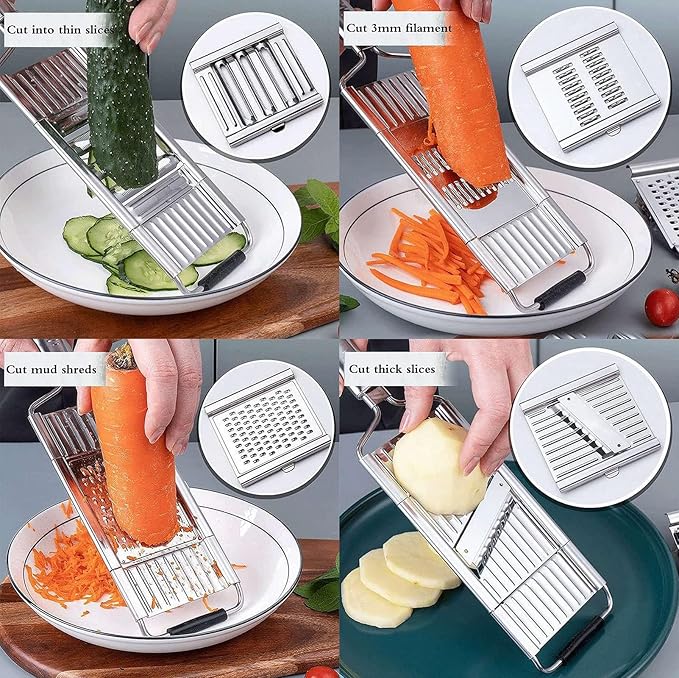 Vegetable Slicer, Handheld Vegetable Slicer 4 in 1 Multifunctional Vegetable Slicer, Stainless Steel Portable Manual Vegetable Slicer, Kitchen Tool Chopper Cutter Grater for Vegetables and Fruits