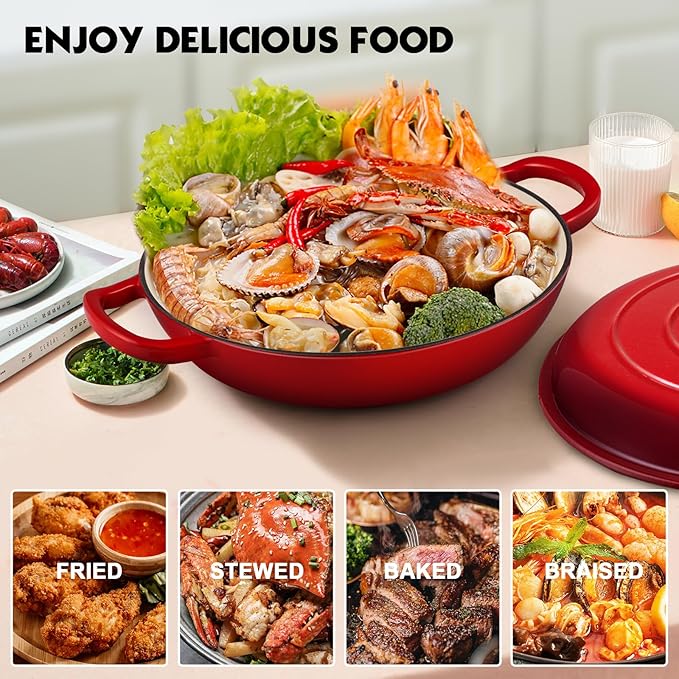 Overmont 5.5qt Enameled Dutch Oven + 3.8qt Braiser Combo