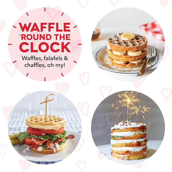 Dash Mini Waffle Maker- Mini Machine for Creative Homemade Treats - Nonstick Iron with Unique Print Design - Stylish Waffle Machine - Red Heart