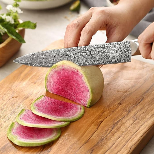 zayiko Carving Knife, 8.3-inch Blade Damascus Chef Knife made of 67 Layers Damascus Steel with VG10 Core, Sharp Kitchen Knives with Black Walnut Wood Handle, Boning Knife for Meat Cutting in Gift Box
