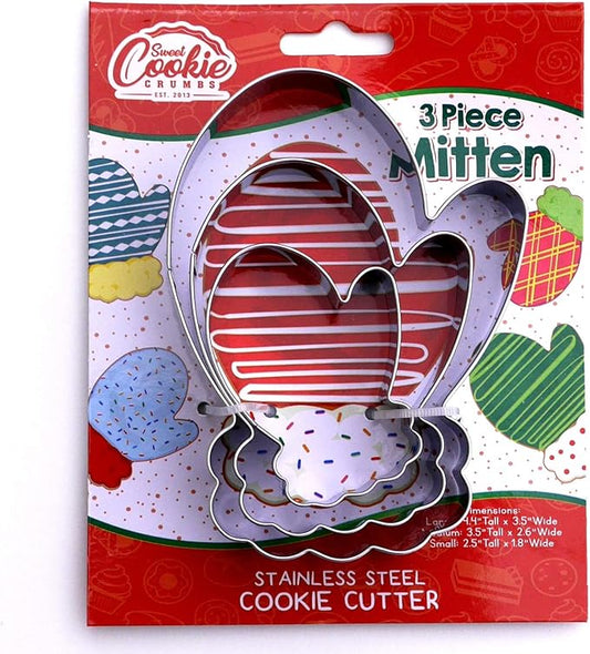 Sweet Cookie Crumbs Mitten Cookie Cutter - Stainless Steel - Dishwasher Safe (Mitten 3 Piece)
