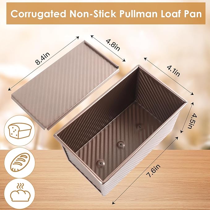 Spmarkt 2pack Pullman Bread Pans with Lid, 1LB Capacity Bread Loaf Pan, Non-Stick, Easy Release Sandwich Bread Loaf Pan for Baking Homemade Bread
