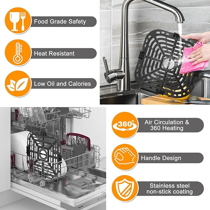 GXF Air fryer Replacement Parts for Instant Pot Vortex Plus 6 in 1 4 Quart Air Fryer Oven, 7.5''×7.5'' Square Food Grade Air Fryer Grill Pan Grill Plate Crisper Plate Accessories Tray Rack
