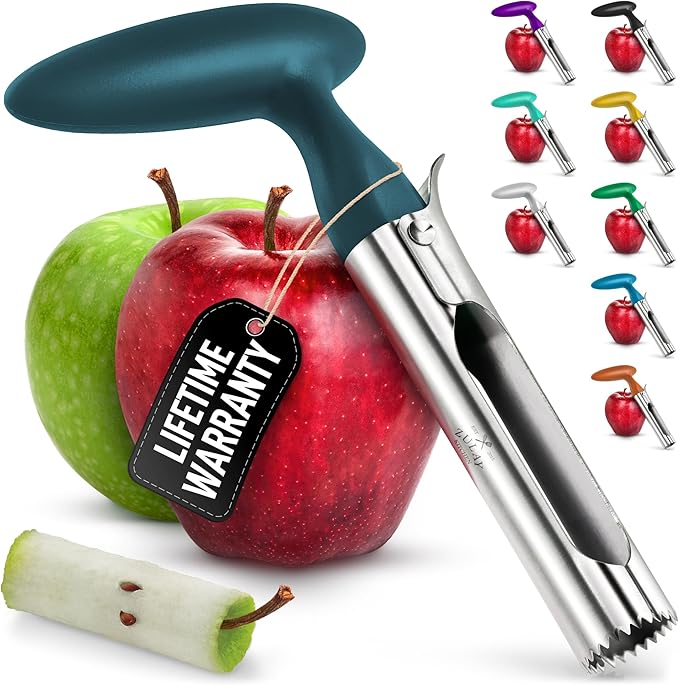 Zulay Kitchen Premium Apple Corer Tool - Ultra Sharp, Stainless Steel, Serrated Blades for Easy Coring - Easy to Use & Clean, Durable Apple Corer Remover for Baking Apples & More - Dark Teal