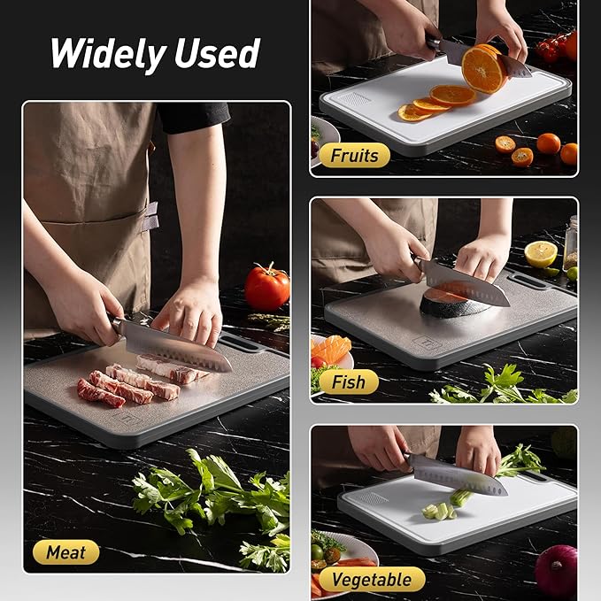 2 Packs Pure Titanium Cutting Boards for Kitchen Chopping Board with Handle Best 2 in 1 Non-toxic Meat Butcher Block Mesh Design Madera Kitchen Tablas Cocina Cortar Picar Regalos Mujer Mama Abuela