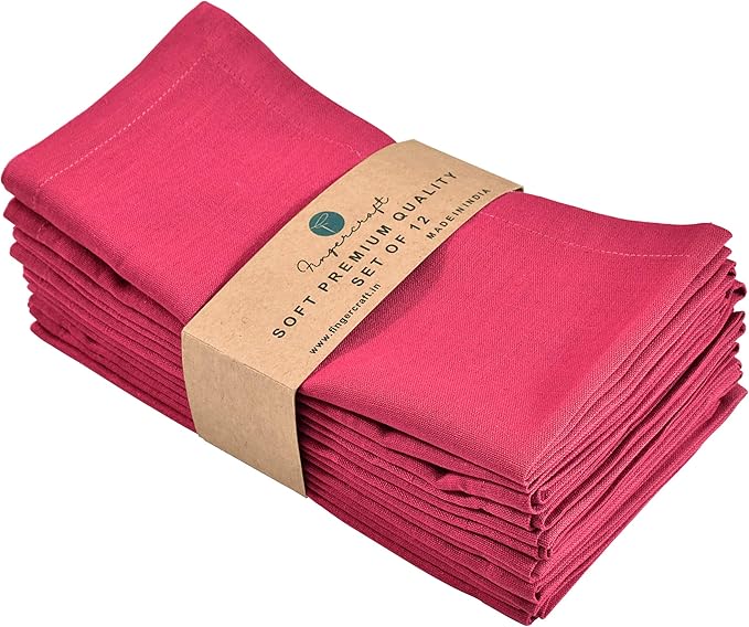 Fingercraft Dinner Cloth Napkins, Cotton Linen Blend Fabric 12 Pack, Premium Quality, Mitered Corners for Every Day Use Napkins are Pre Shrunk and Good Absorbency Easter Special Color Fuchsia