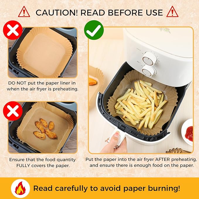 Air Fryer Liners Disposable - 500Pcs 8In Square Parchment Paper for Air Fryer Non-Stick Airfryer Basket Liners for Steamer Microwave Oven