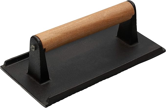 Rectangle Grill Press with Wooden Handle 9 x 5 inches - Heavy Duty, Bacon Press, Burger Press, Panini Press, Meat Press - Ideal Cast Iron Press for Kitchen & Grill by EcoQuality (4)