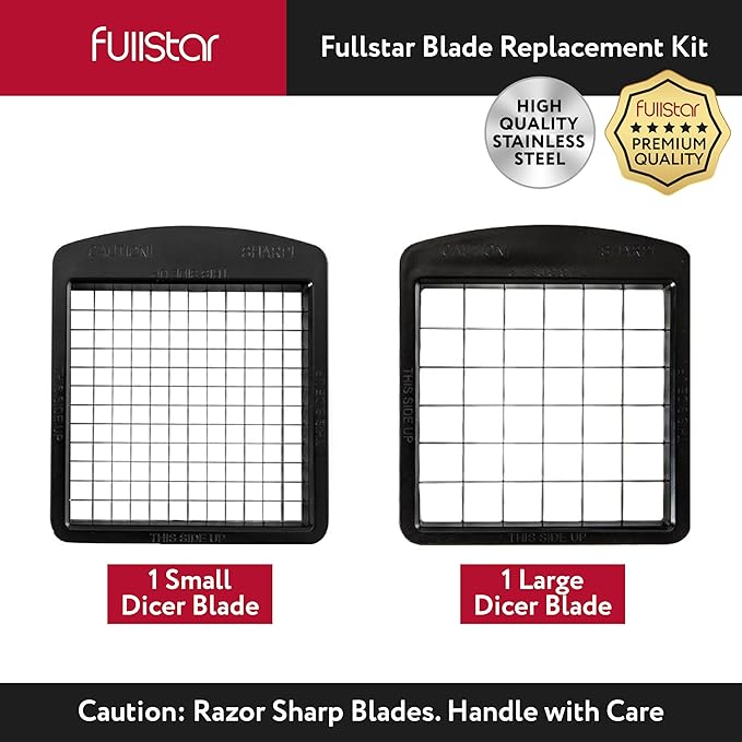Fullstar All-in-1 Vegetable Chopper (4 in 1, White) and 2pc Blade Replacement Set - Bundle of Chopper and Dice Blade Replacement (Big and Small Dice) - Kitchen Gadgets