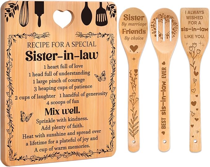 Gifts for Sister in Law - "Recipe for a Special Sister-in-Law", Sister in Law Birthday Gifts Engraved Bamboo-Made Cutting Board Set, Sister in Law Birthday Gifts.