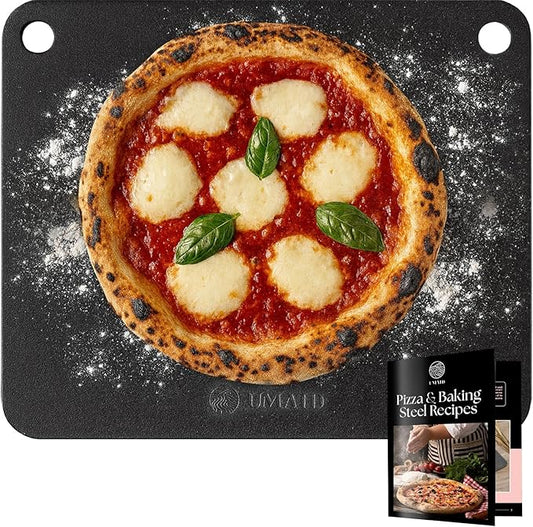UMAID Pizza Steel for Oven & Grill, 16"x13.4", 1/4" Thick Pre-Seasoned Carbon Steel Baking Steel, Best Fit for Standard 12" Home Pizza, Achieve Restaurant-Quality Crust, Includes Recipe Booklet