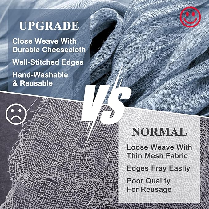 Wokceer Cheesecloth Table Runner 4Pack 10FT Dusty Blue Boho Gauze Fall Thanksgiving Cheese Cloth Table Runner for Party Long Rustic Sheer Table Runners for Baby Bridal Shower Wedding Easter Table