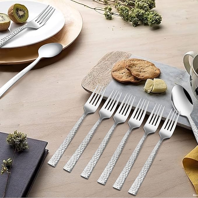 HaWare Hammered 12 Pieces Dinner Forks Set, Stainless Steel 7.9 Silverware for Home/Kitchen/Restaurant, Classic Elegant Design, Mirror Polished, Dishwasher Safe