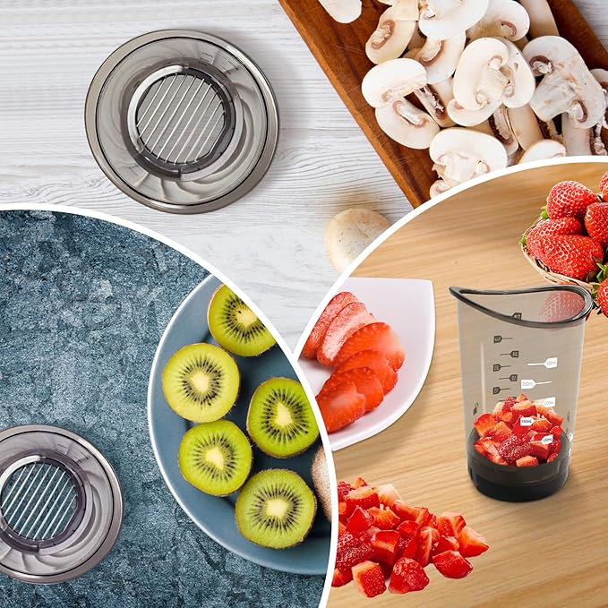 Slicer Cup | Strawberry Slicer | Egg Slicer | Compact Vegetable Chopper, Quick & Easy Manual Fruit Chopping Processor Kitchen Gadget with Slicing & Dicing Blades