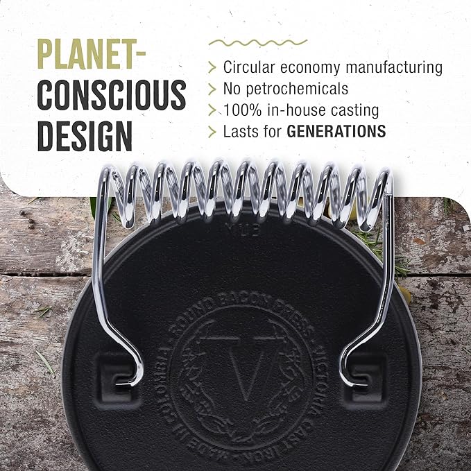 Victoria Round Cast-Iron Meat Press with a Wire Handle, Preseasoned with Flaxseed Oil, Made in Colombia