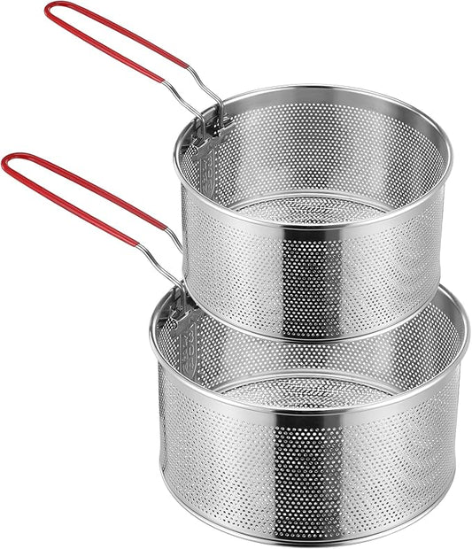 2 Packs Pasta Strainer with Removable Handle Stainless Steel Spaghetti Noodle Strainer Deep-Frying Food Filter Basket Pasta Mesh Drainer for Home Restaurant Washing Draining Boiling Steaming