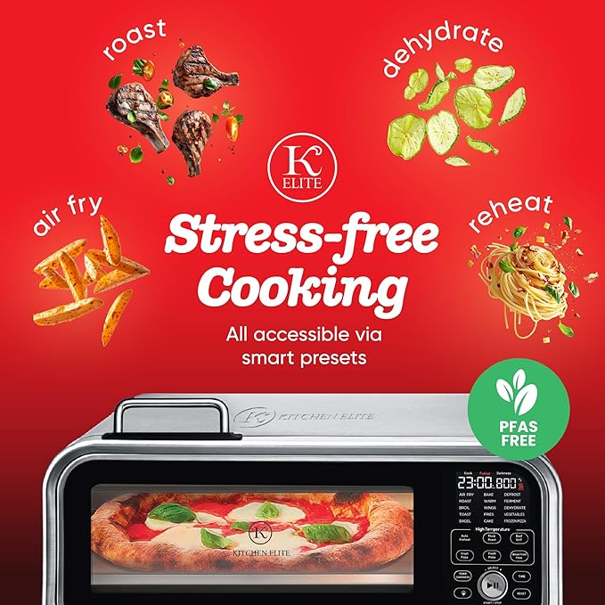 Kitchen Elite 15 in 1 Digital Toaster Oven Air Fryer Combo with Touch Panel and 12 Inch Pizza Capacity, Stainless Steel, Silver