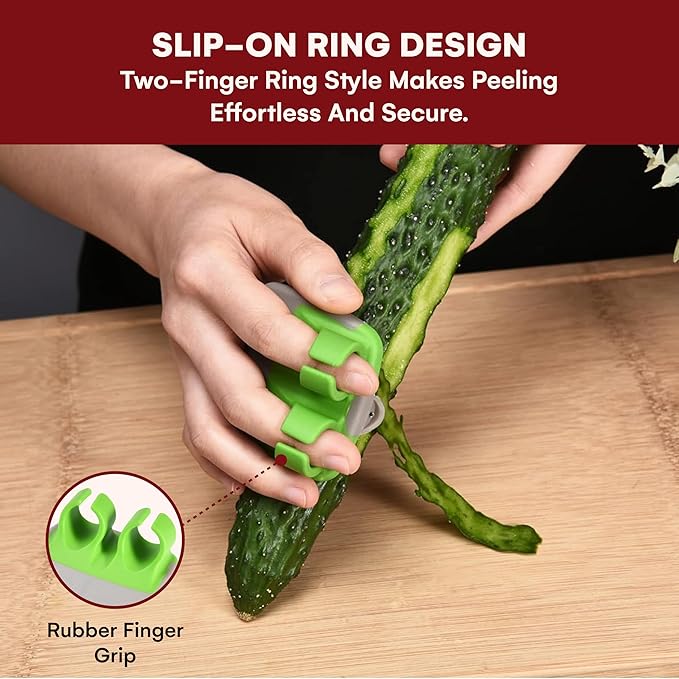 Kitchtic Fruit and Vegetable Peeler - Set of 3 Finger Palm Peelers for Kitchen - Silicone Veggie Peeler with Comfortable Rubber Finger Grip - Easy Peeling for Potatoes, Carrots, and More - Green