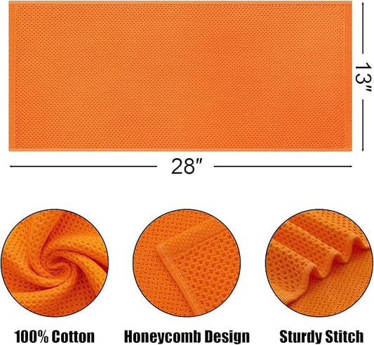 Kitinjoy 100% Cotton Waffle Weave Kitchen Towels, 8-Pack Super Soft and Absorbent Dish Towels for Drying Dishes, Kitchen Hand Towels, 13 in x 28 in, Orange