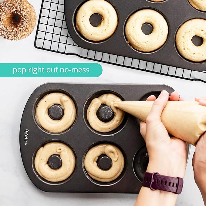 GEEOOLLAH Nonstick Donut Pan Set – 2-Piece Bakeware with 6-Cavity Mini and 12-Cavity Standard Molds, Durable Carbon Steel, Scratch-Resistant, Even Heating