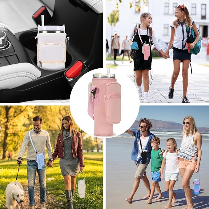Water Bottle Carrier Bag for Stanley 40/30 oz Tumbler with Phone Pocket Neoprene Water Bottle Holder with Shoulder & Handheld Strap Stanley Cup Accessories