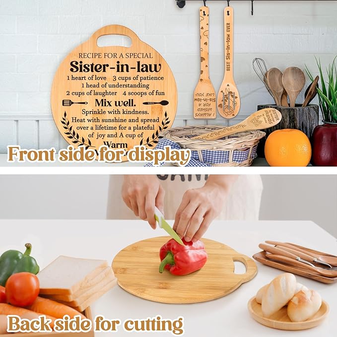 Sister in Law Gifts - Engraved Bamboo Cutting Board Set, Unique Sister-in-Law Gifts, Mothers Day Christmas Birthday Gifts for Sister in Law