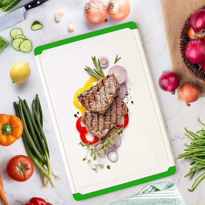 Large Cutting Board for Kitchen - Dishwasher Safe Plastic Chopping Board with Non-Slip Grip, Deep Juice Groove & Easy-Grip Handles - Thick Durable Cutting Board for Meat, Vegetables & Meal Prep