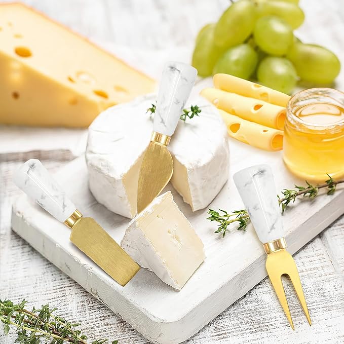 Charcuterie Board Accessories - 6 Piece Cheese Knife Set With Marble Handle - Spreader and Butter Knives for Cheese Kit Cutter (Marble)