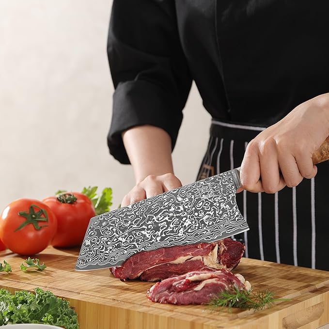 zayiko Kinone Kiritsuke Knife – 7.9-Inch Damascus Chef Knife | 67 Layers Damascus Steel with VG10 Core | Ergonomic Birch Root Wood Handle | Professional Kitchen Knife in Gift Box