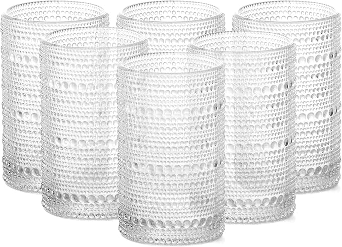 Fortessa Jupiter Beaded Hobnail Glass, 13 Ounce Iced Beverage (Set of 6), Clear