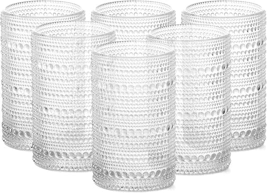 Fortessa Jupiter Beaded Hobnail Glass, 13 Ounce Iced Beverage (Set of 6), Clear