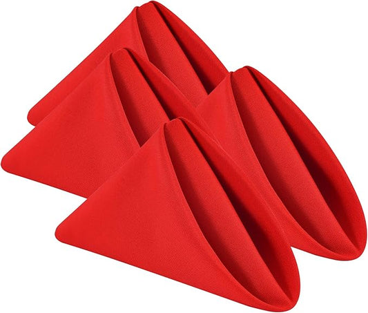 Wolkemer Set of 4 Red Cloth Napkins 17 x 17 Inches Solid Washable Polyester Dinner Napkins with Hemmed Edges for Dinners Parties Weddings Banquets Events Table Decoration
