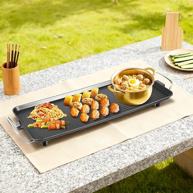 27" Electric Griddle - Extra Large Teppanyaki Grill with Adjustable Temperature, Nonstick Smokeless Surface for Indoor/Outdoor Cooking (Even Heating, Insulated Handles)