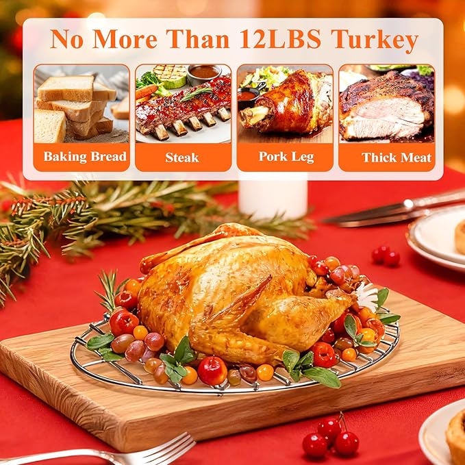 Oval Turkey Roasting Rack,12 Inch Stainless Steel Rack for Thanksgiving Christmas Gifts, Non-Stick Wire Rack Safe for Thanksgiving Turkey, Roasting and Cooling