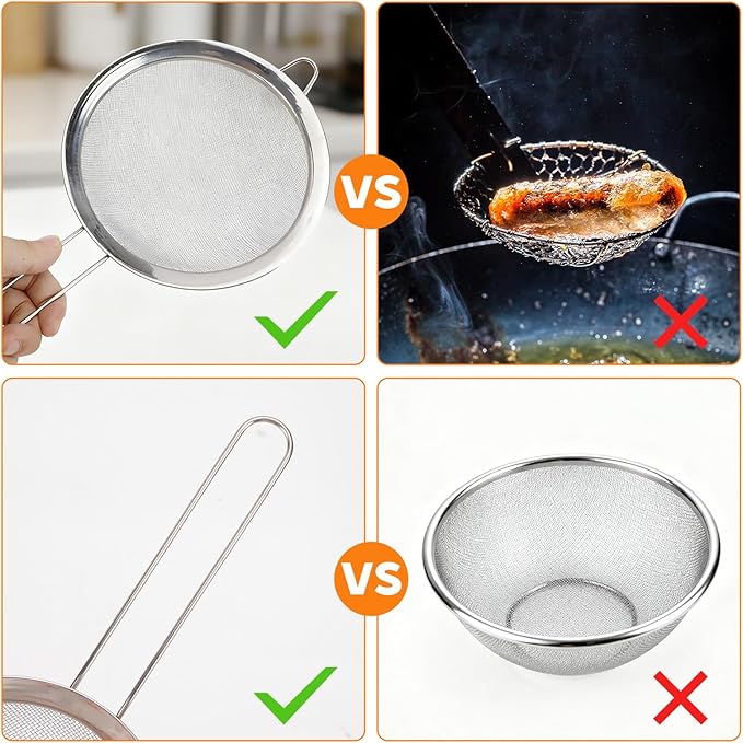 CEYAZYE 6Pcs Fine Mesh Strainers Set, Stainless Steel Colander, Sifters Sieves with Handles, Suitable for Sifting, Filtering Tea, Food, Juice, Pasta, Flour in Kitchen