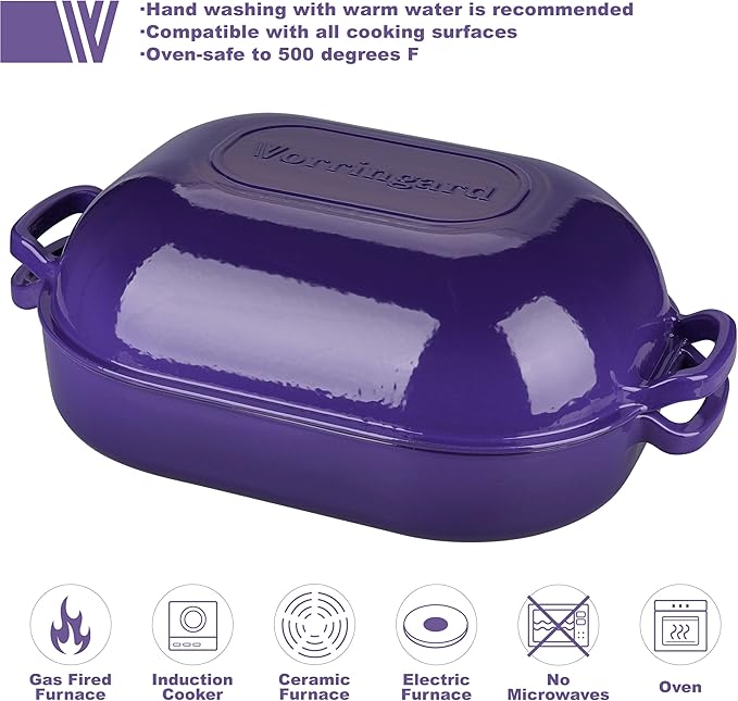 VORRINGARD Large Cast Iron Dutch Oven Dome Pot with Lid, Enameled Bread Oven, Bread Pan for Homemade Sourdough Bread Baking, 9QT, Purple