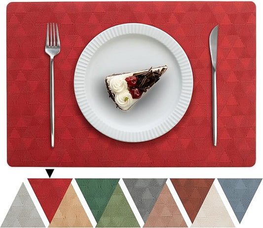 Jovono Faux Leather Placemats Set of 8, 17.8"x11.8", Waterproof & Oil-Proof Table Mats, Easy-Clean Washable Kitchen Place Mats for Dining Table, Fabric Texture, Red Mat