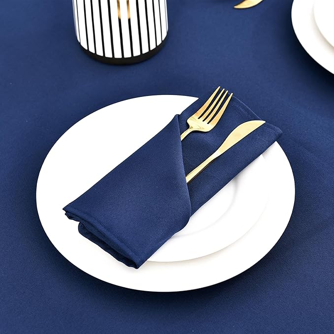 Wolkemer Set of 4 Navy Blue Cloth Napkins 17 x 17 Inches Solid Washable Polyester Dinner Napkins with Hemmed Edges for Dinners Parties Weddings Banquets Events Table Decoration