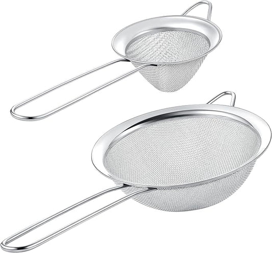 Set of 2 Stainless Steel Mesh Strainers for Kitchen - 5.5 inch Round Fine Mesh Strainer & 3.4 inch Conical Strainer Fine Mesh - Ideal to Sieve Pasta Noodles, Quinoa, Tea, Coffee, Juices, Flour