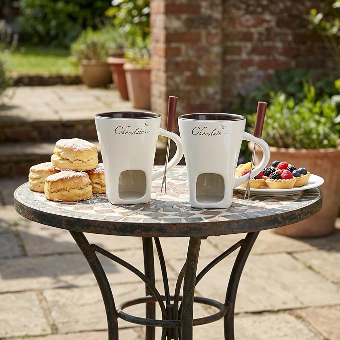 DECHOUS 2 Pack Fondue Pot Ceramic Chocolate Fondue Mug Set with 2 Forks Personal Fondue Mugs Melting Pot for Chocolate, Cheese, Butter, Suitable for Home Party Wedding